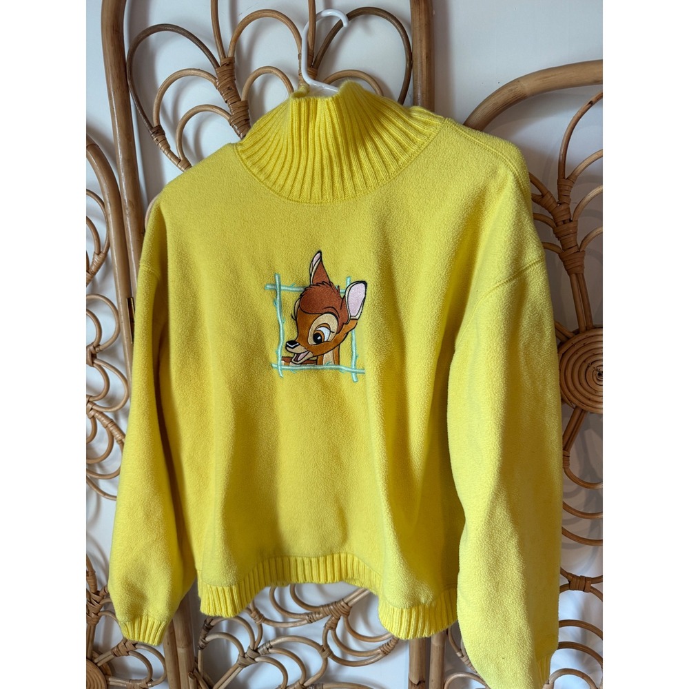 Disney Catalog Vintage Bambi Fleece‎ Sweatshirt Yellow Mock Neck Large